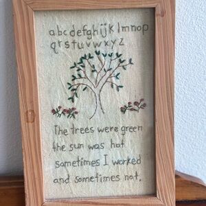 Embroidered Alphabet and Tree Art in Wooden Frame